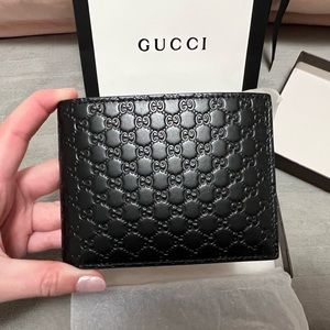 AUTHENTIC BRAND NEW GUCCI MEN'S MICROGUCCISSIMA BLACK LEATHER BIFOLD WALLET+BAG!